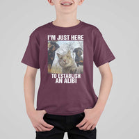 Funny Cat Dog Selfie T Shirt For Kid I Am Just Here To Establish An Alibi - Wonder Print Shop