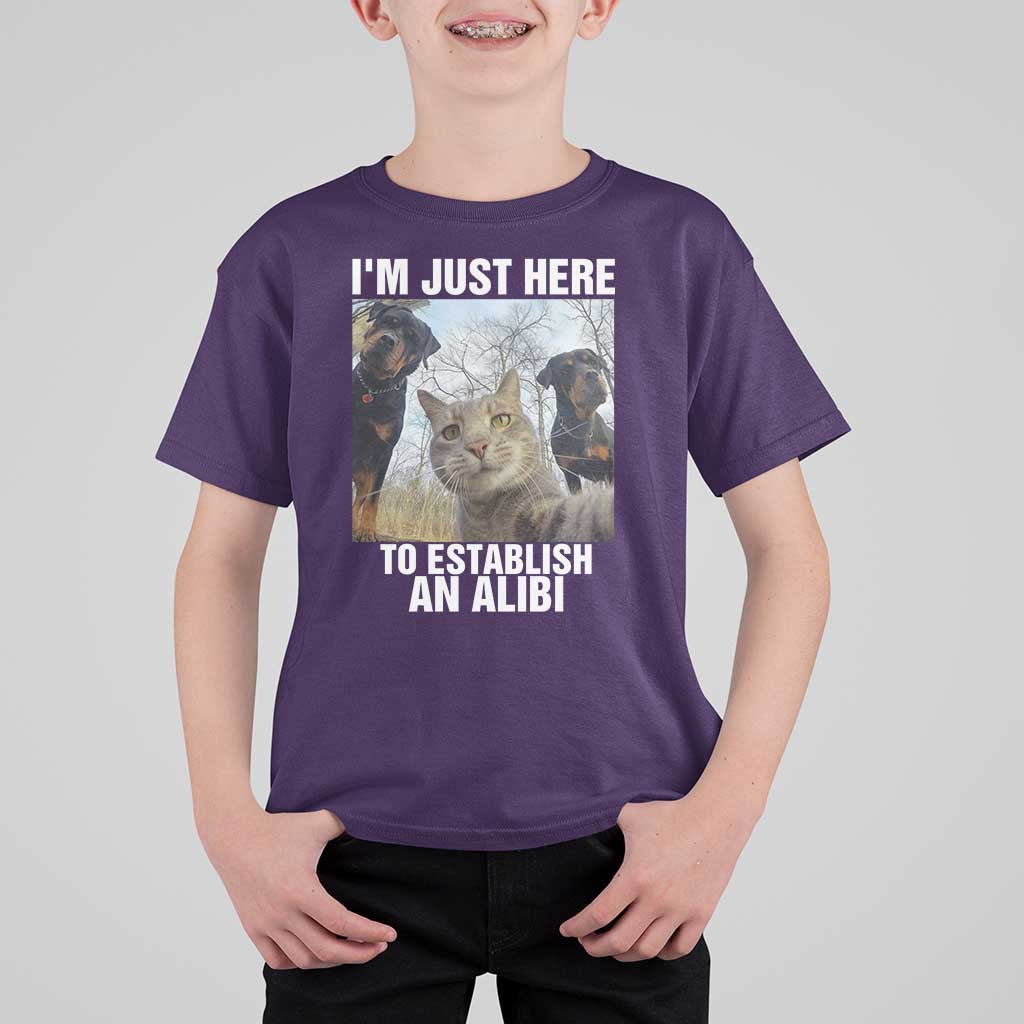 Funny Cat Dog Selfie T Shirt For Kid I Am Just Here To Establish An Alibi - Wonder Print Shop