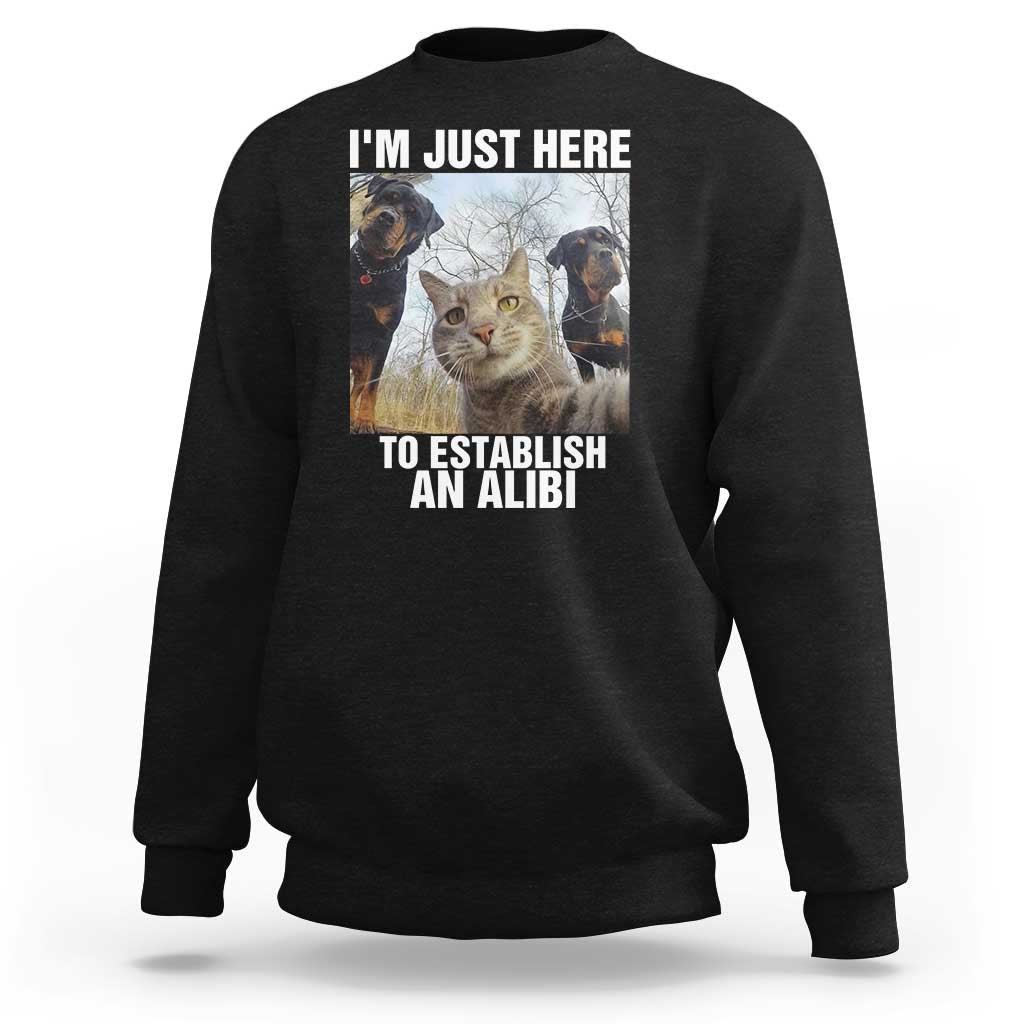 Funny Cat Dog Selfie Sweatshirt I Am Just Here To Establish An Alibi - Wonder Print Shop