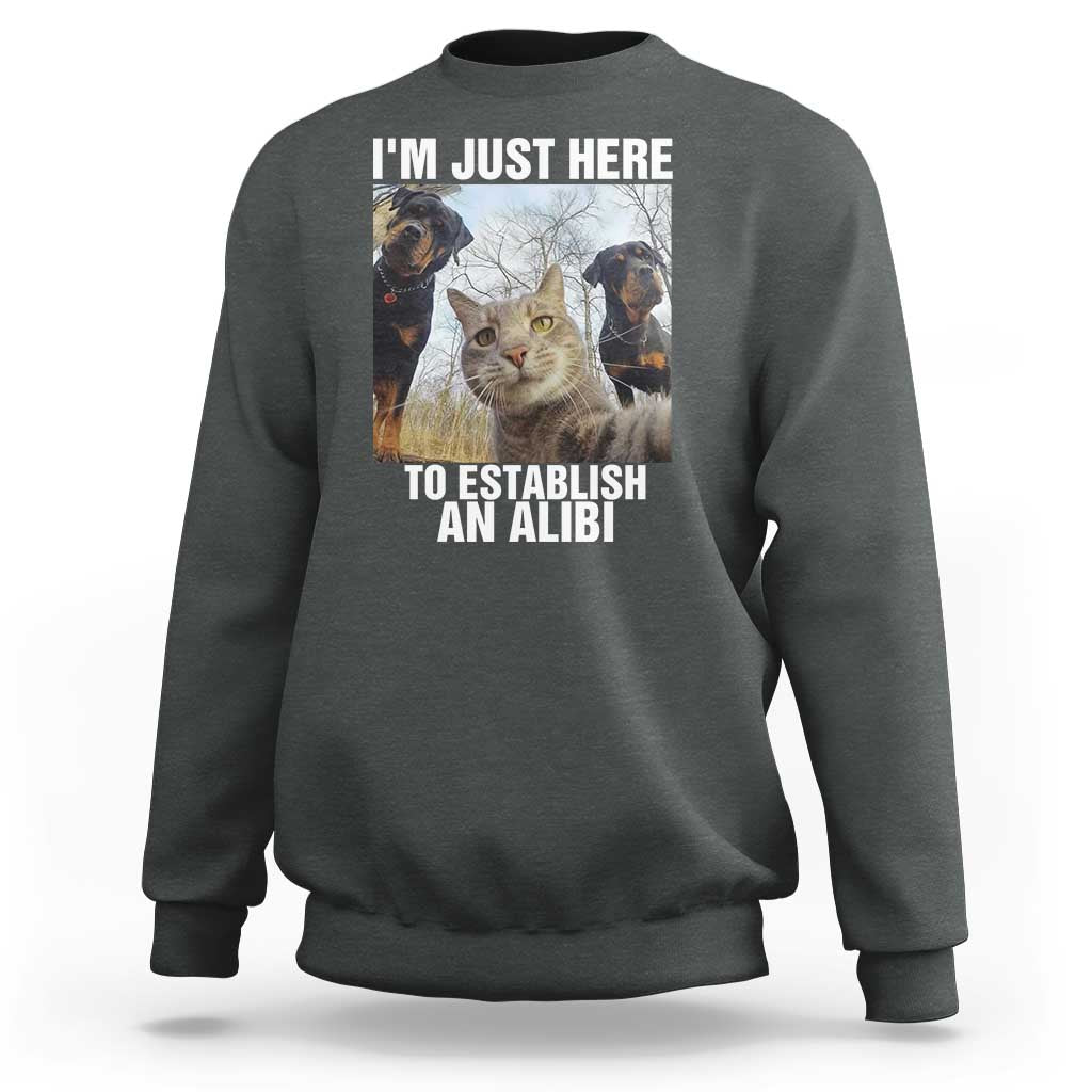 Funny Cat Dog Selfie Sweatshirt I Am Just Here To Establish An Alibi - Wonder Print Shop
