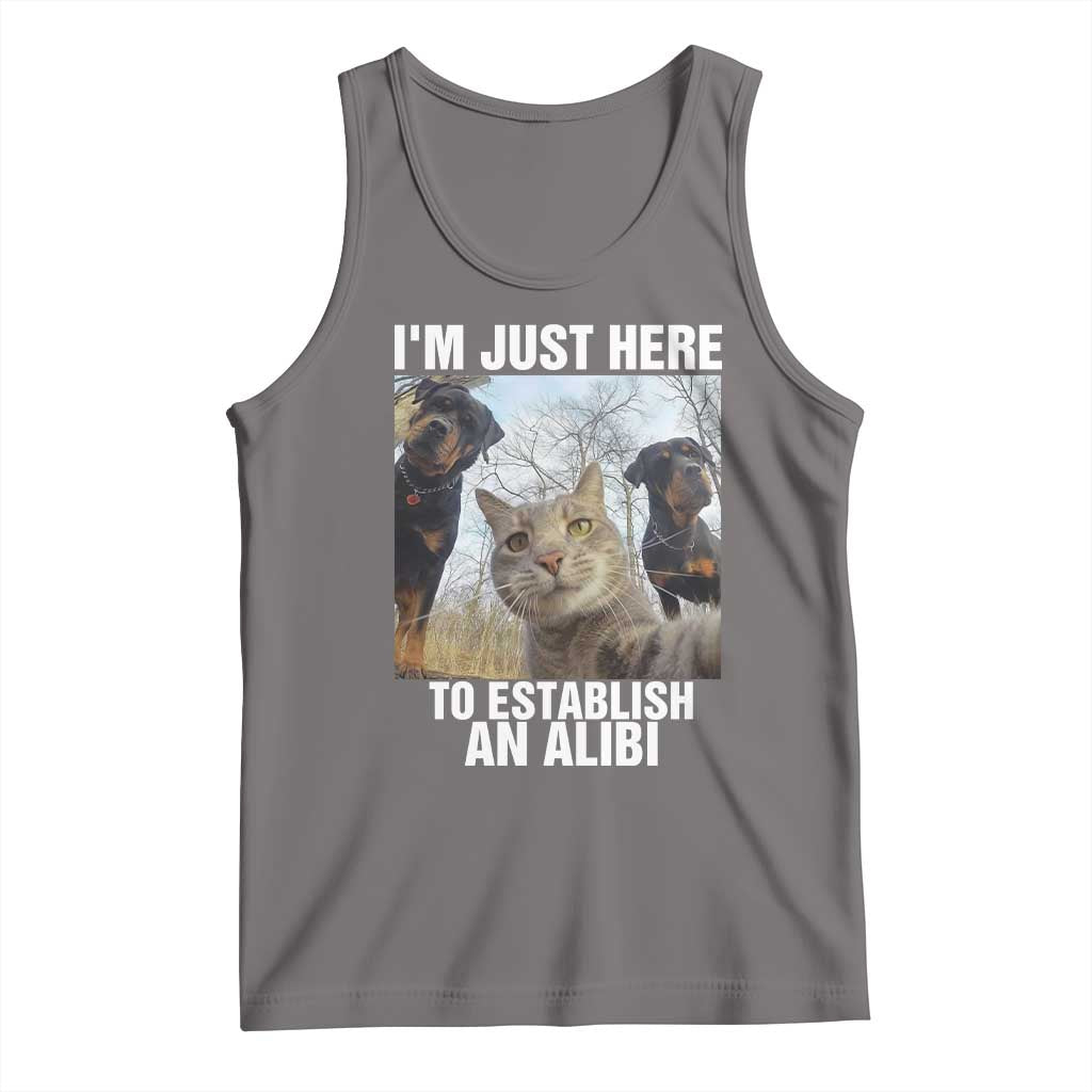 Funny Cat Dog Selfie Tank Top I Am Just Here To Establish An Alibi - Wonder Print Shop
