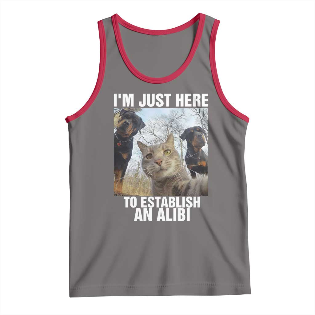 Funny Cat Dog Selfie Tank Top I Am Just Here To Establish An Alibi - Wonder Print Shop
