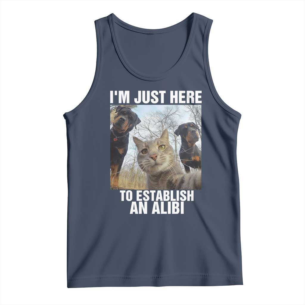 Funny Cat Dog Selfie Tank Top I Am Just Here To Establish An Alibi - Wonder Print Shop