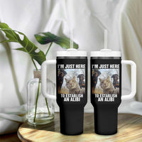 Funny Cat Dog Selfie Tumbler With Handle I Am Just Here To Establish An Alibi