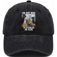 Funny Cat Dog Selfie Washed Cotton Baseball Cap I Am Just Here To Establish An Alibi