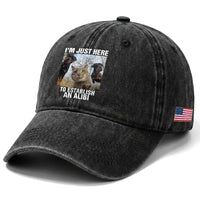 Funny Cat Dog Selfie Washed Cotton Baseball Cap I Am Just Here To Establish An Alibi
