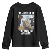 Funny Cat Dog Selfie Youth Sweatshirt I Am Just Here To Establish An Alibi - Wonder Print Shop