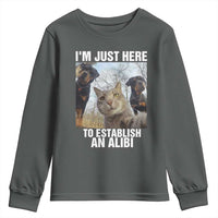 Funny Cat Dog Selfie Youth Sweatshirt I Am Just Here To Establish An Alibi - Wonder Print Shop