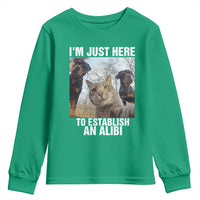Funny Cat Dog Selfie Youth Sweatshirt I Am Just Here To Establish An Alibi - Wonder Print Shop