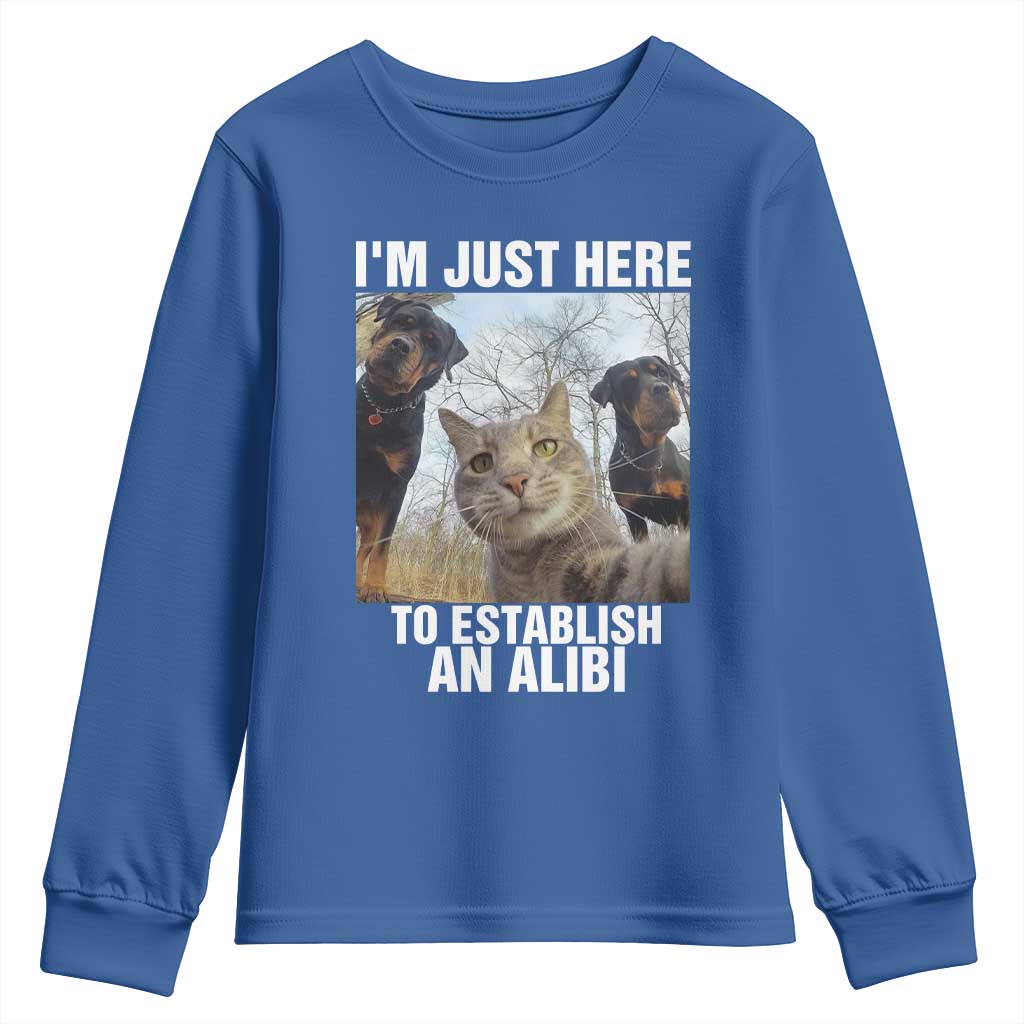 Funny Cat Dog Selfie Youth Sweatshirt I Am Just Here To Establish An Alibi - Wonder Print Shop