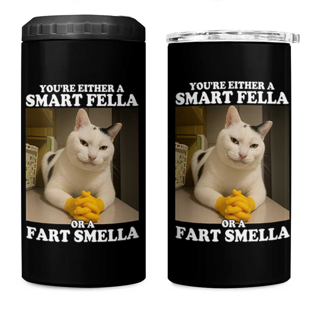 Funny Cat Meme 4 in 1 Can Cooler Tumbler You Are Either A Smart Fella Or A Fart Smella