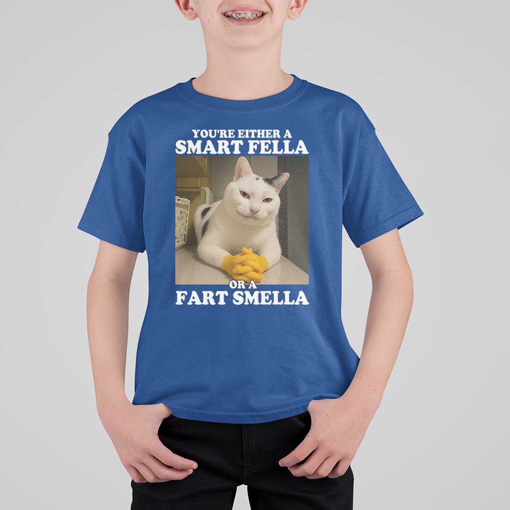 Funny Cat Meme T Shirt For Kid You Are Either A Smart Fella Or A Fart Smella - Wonder Print Shop