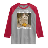 Funny Cat Meme Raglan Shirt You Are Either A Smart Fella Or A Fart Smella - Wonder Print Shop