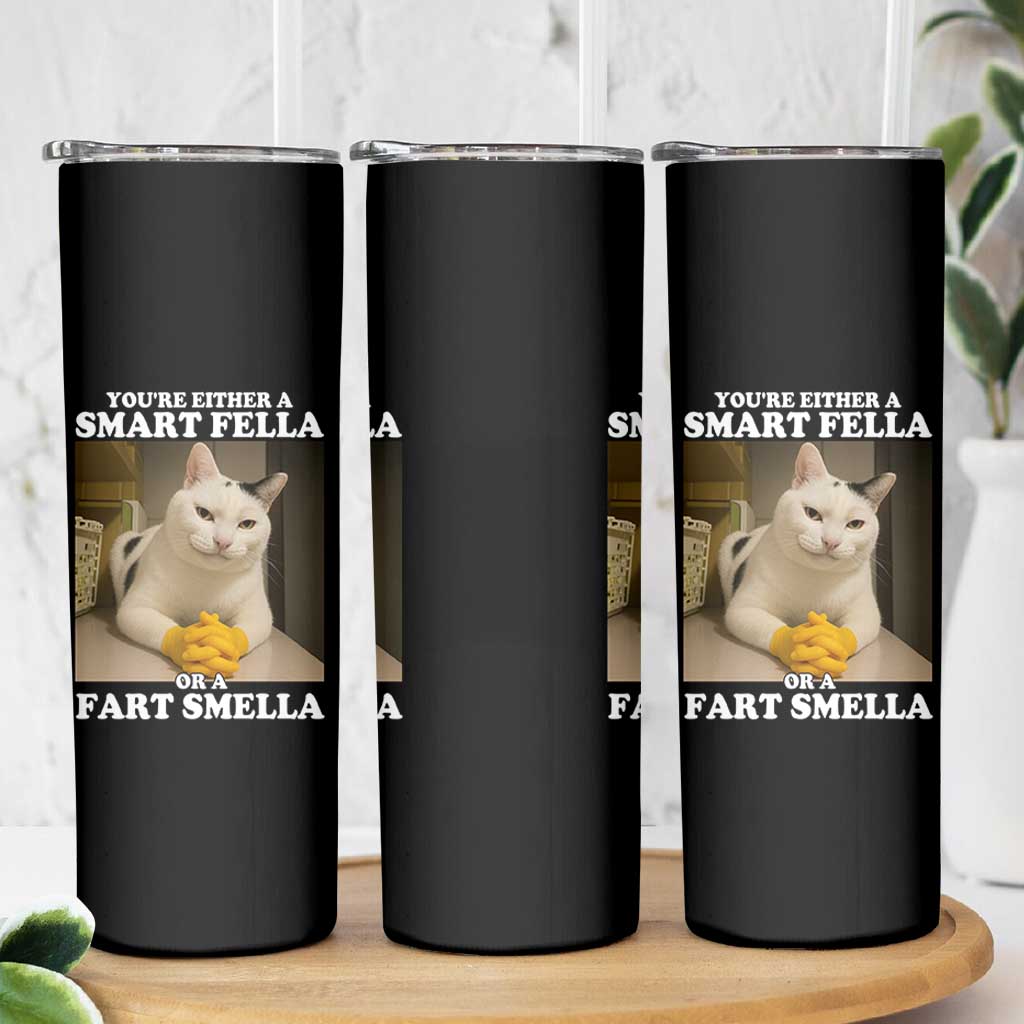 Funny Cat Meme Skinny Tumbler You Are Either A Smart Fella Or A Fart Smella