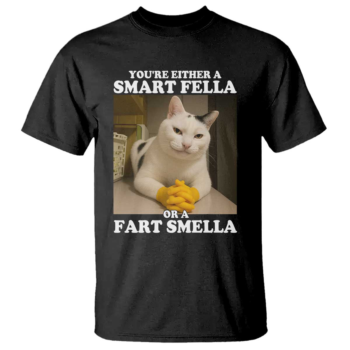 Funny Cat Meme T Shirt You Are Either A Smart Fella Or A Fart Smella - Wonder Print Shop