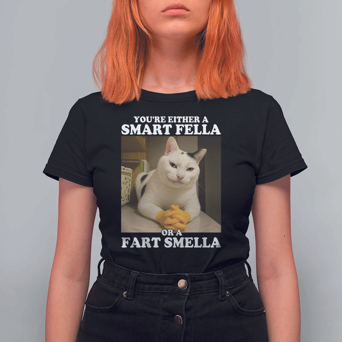 Funny Cat Meme T Shirt For Women You Are Either A Smart Fella Or A Fart Smella - Wonder Print Shop