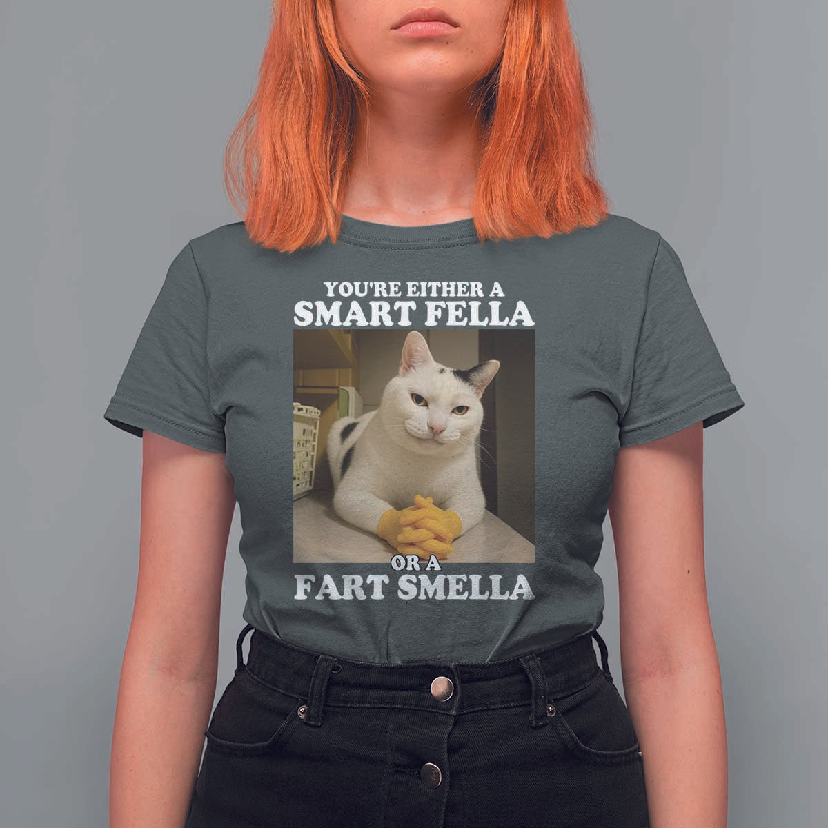 Funny Cat Meme T Shirt For Women You Are Either A Smart Fella Or A Fart Smella - Wonder Print Shop
