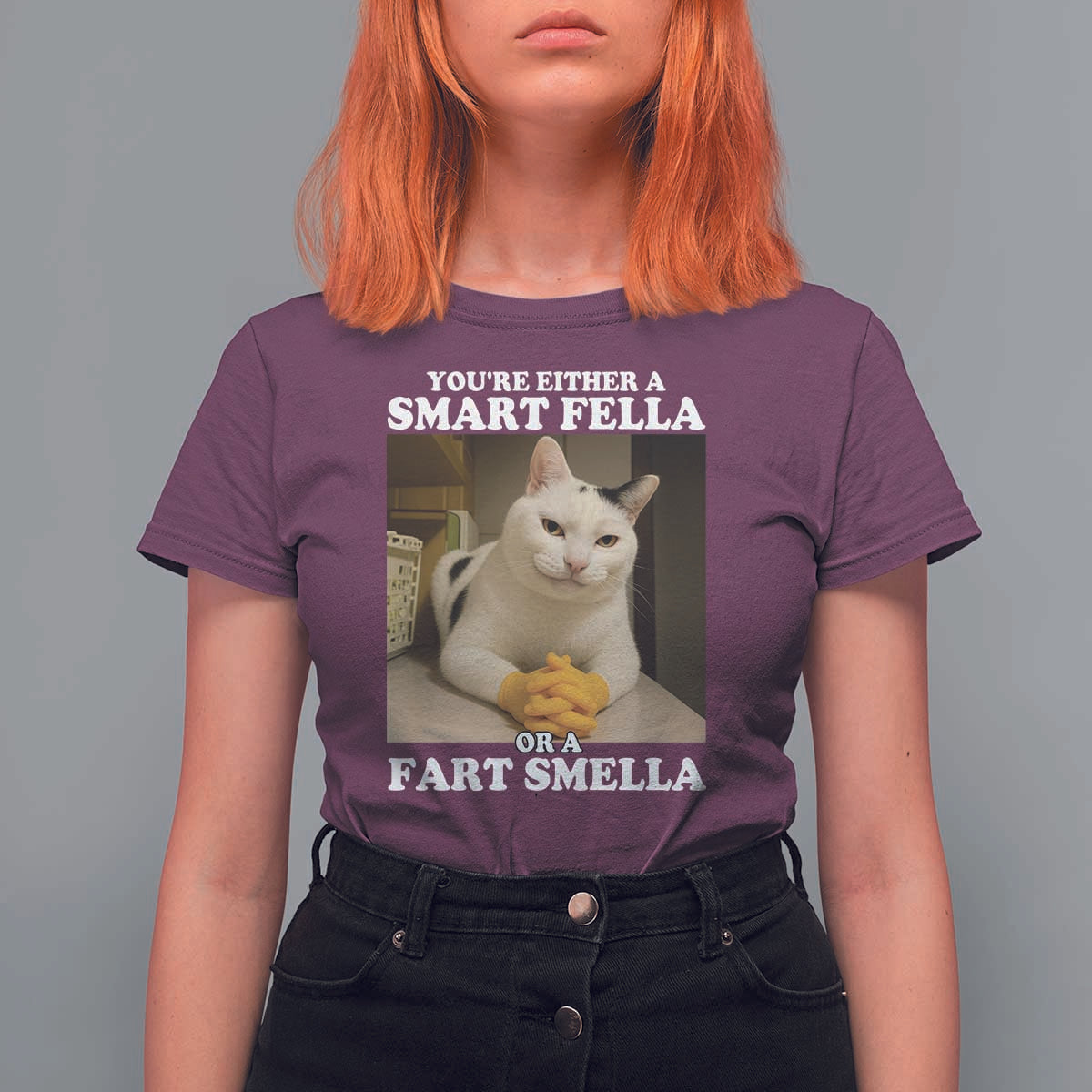 Funny Cat Meme T Shirt For Women You Are Either A Smart Fella Or A Fart Smella - Wonder Print Shop