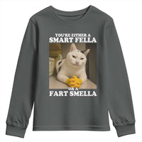 Funny Cat Meme Youth Sweatshirt You Are Either A Smart Fella Or A Fart Smella - Wonder Print Shop