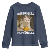 Funny Cat Meme Youth Sweatshirt You Are Either A Smart Fella Or A Fart Smella - Wonder Print Shop