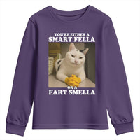 Funny Cat Meme Youth Sweatshirt You Are Either A Smart Fella Or A Fart Smella - Wonder Print Shop