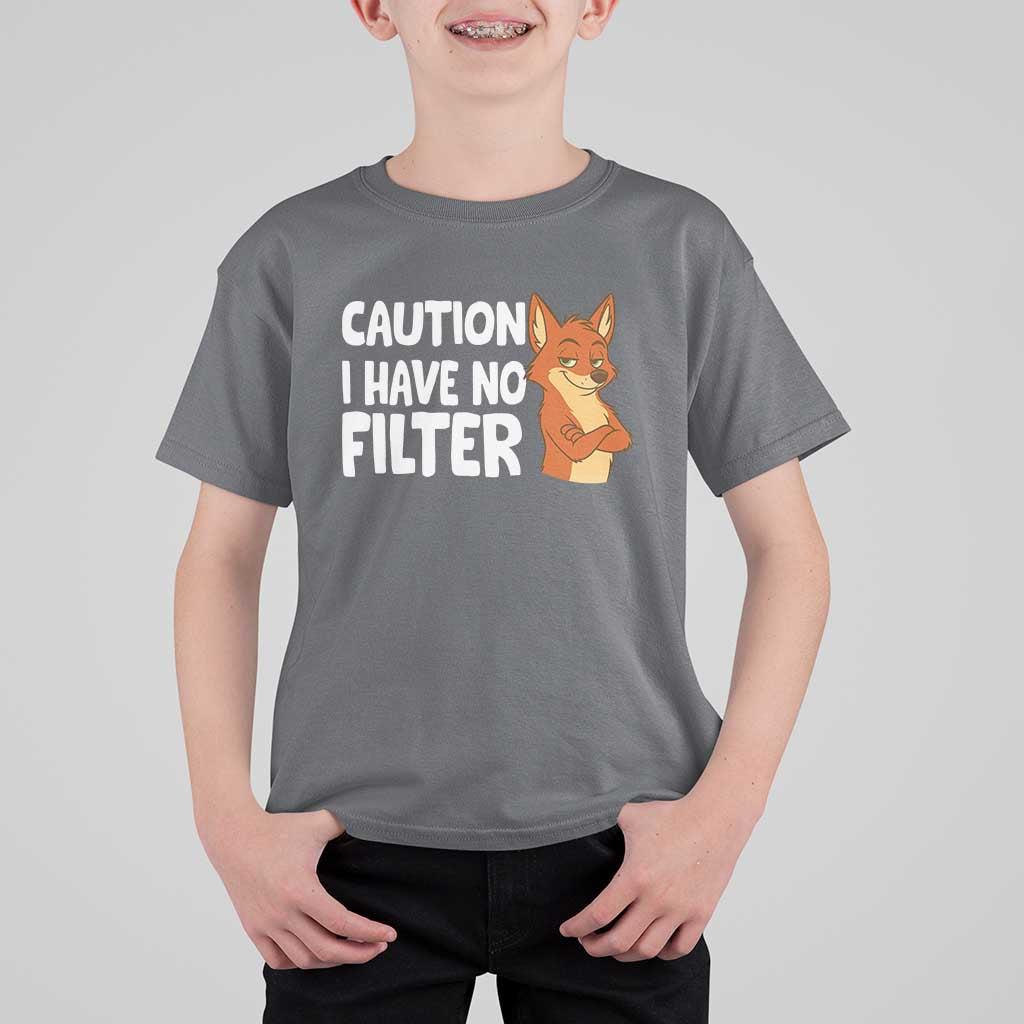 Funny Fox Sarcastic T Shirt For Kid Caution I Have No Filter - Wonder Print Shop