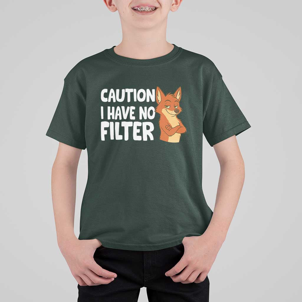 Funny Fox Sarcastic T Shirt For Kid Caution I Have No Filter - Wonder Print Shop