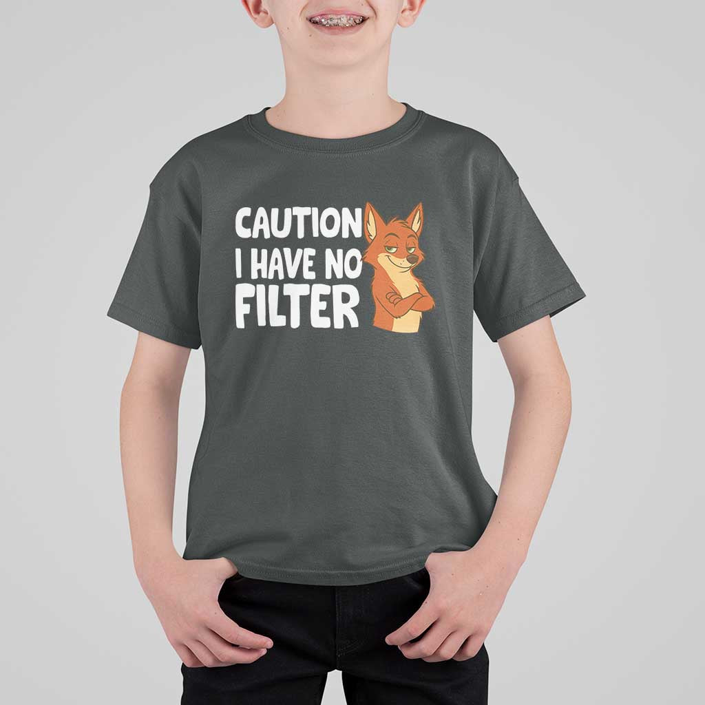 Funny Fox Sarcastic T Shirt For Kid Caution I Have No Filter - Wonder Print Shop