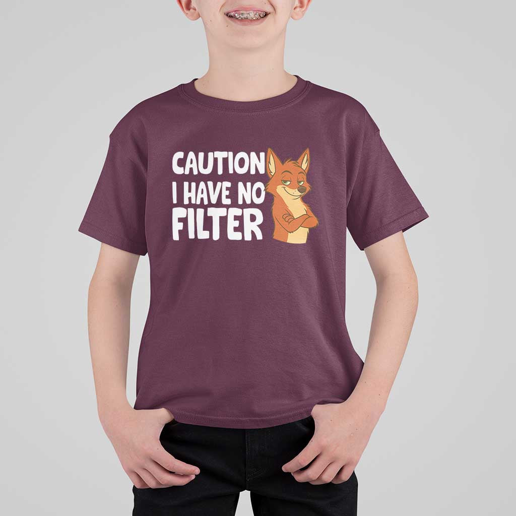 Funny Fox Sarcastic T Shirt For Kid Caution I Have No Filter - Wonder Print Shop