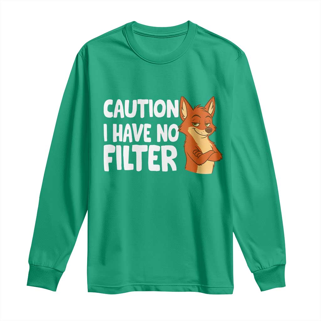 Funny Fox Sarcastic Long Sleeve Shirt Caution I Have No Filter - Wonder Print Shop