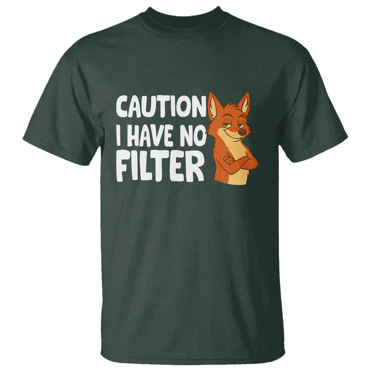 Funny Fox Sarcastic T Shirt Caution I Have No Filter - Wonder Print Shop