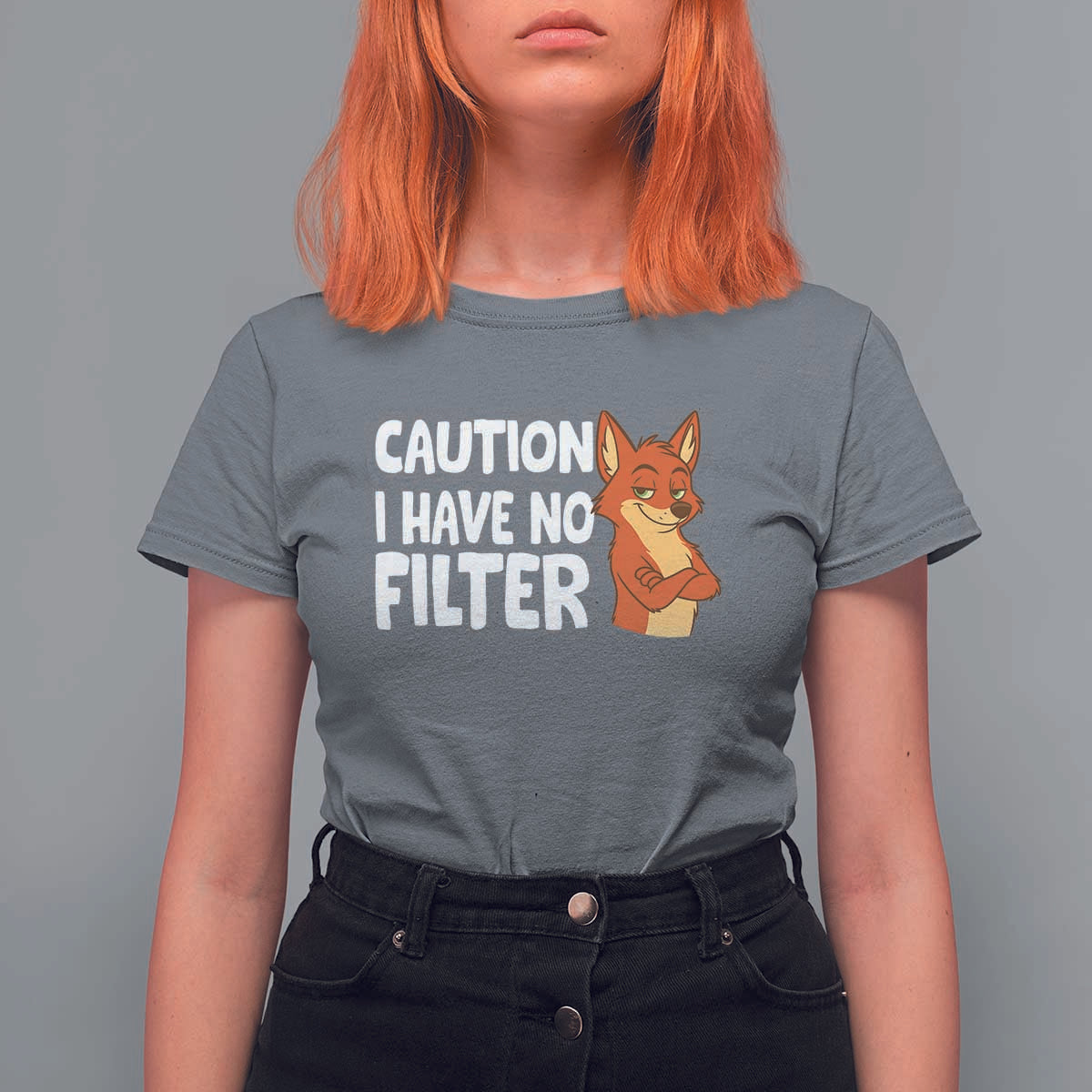 Funny Fox Sarcastic T Shirt For Women Caution I Have No Filter - Wonder Print Shop