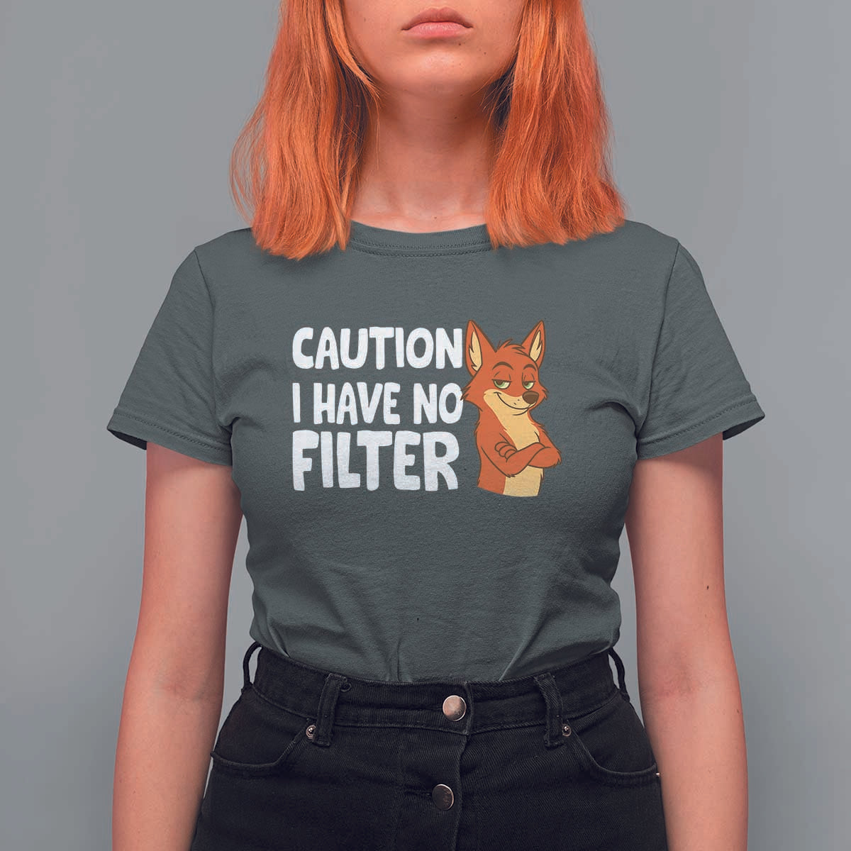 Funny Fox Sarcastic T Shirt For Women Caution I Have No Filter - Wonder Print Shop