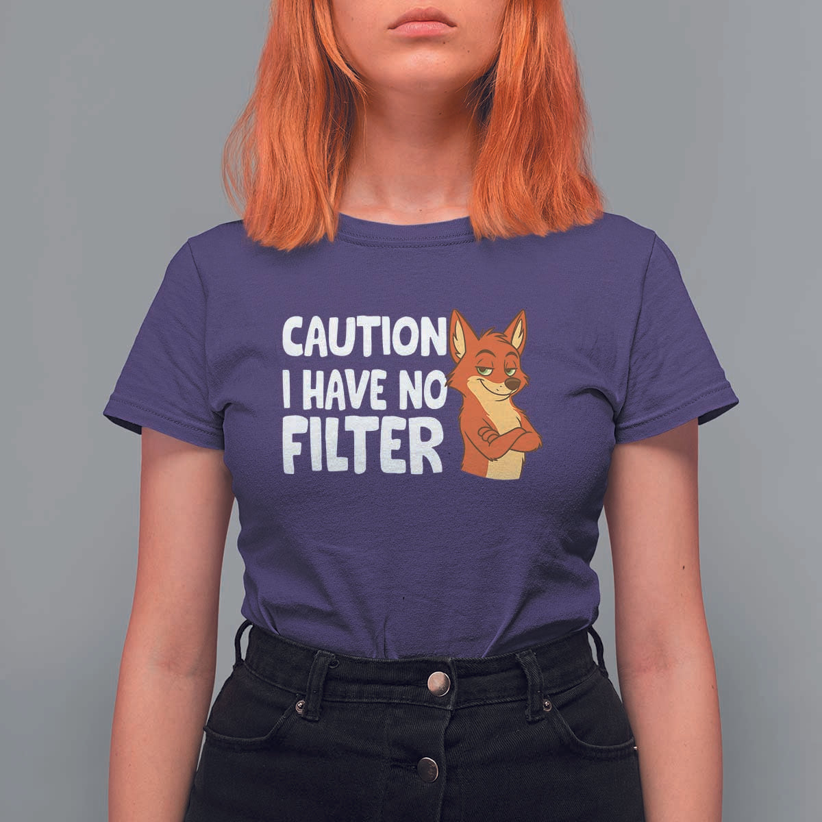 Funny Fox Sarcastic T Shirt For Women Caution I Have No Filter - Wonder Print Shop