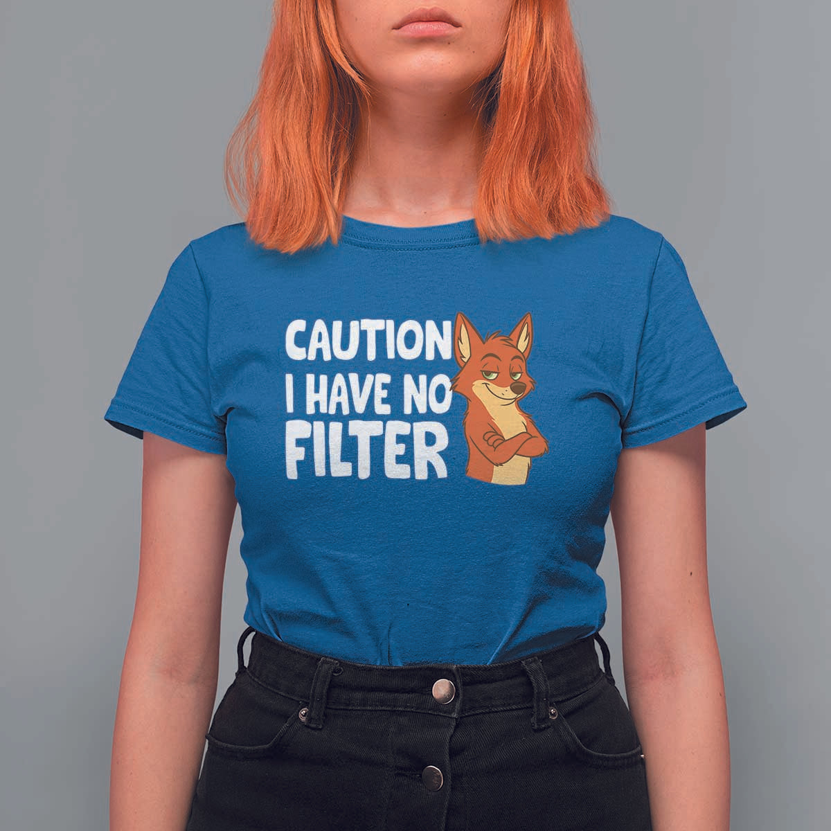 Funny Fox Sarcastic T Shirt For Women Caution I Have No Filter - Wonder Print Shop