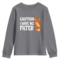 Funny Fox Sarcastic Youth Sweatshirt Caution I Have No Filter - Wonder Print Shop
