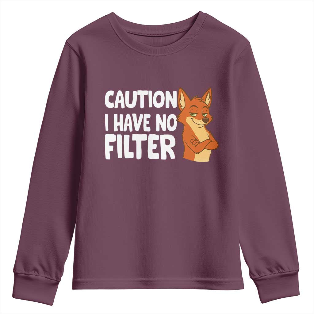 Funny Fox Sarcastic Youth Sweatshirt Caution I Have No Filter - Wonder Print Shop
