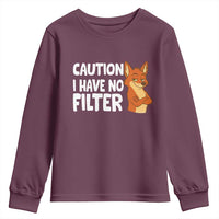 Funny Fox Sarcastic Youth Sweatshirt Caution I Have No Filter - Wonder Print Shop