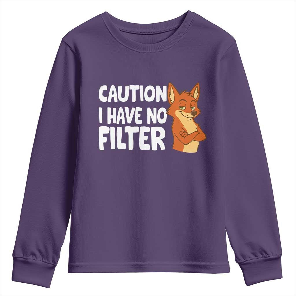 Funny Fox Sarcastic Youth Sweatshirt Caution I Have No Filter - Wonder Print Shop