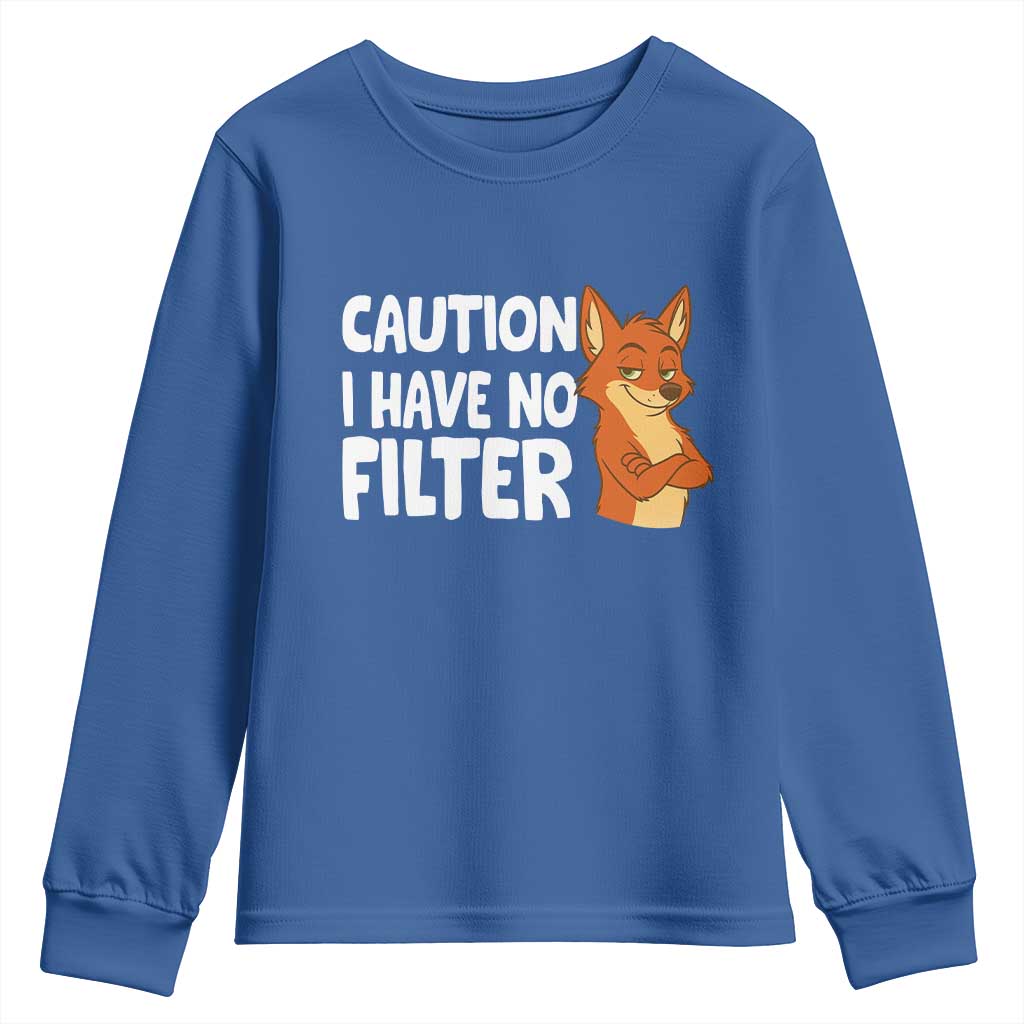 Funny Fox Sarcastic Youth Sweatshirt Caution I Have No Filter - Wonder Print Shop