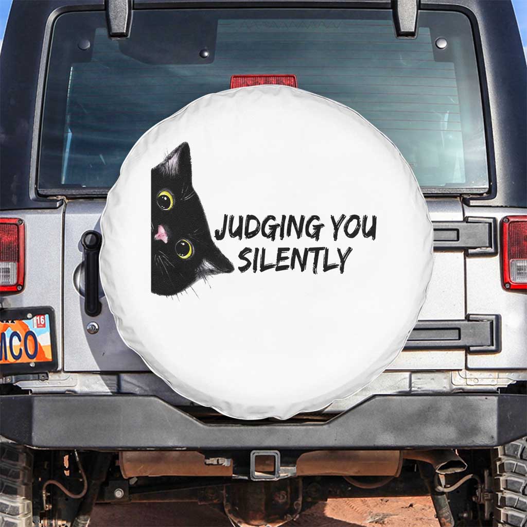 Judging You Silently Black Cat Spare Tire Cover Funny Sarcastic Kitten Pet Lovers - Wonder Print Shop