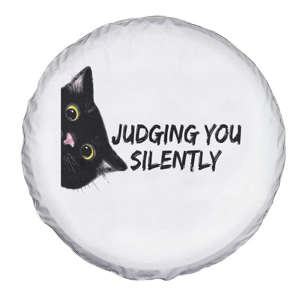 Judging You Silently Black Cat Spare Tire Cover Funny Sarcastic Kitten Pet Lovers - Wonder Print Shop