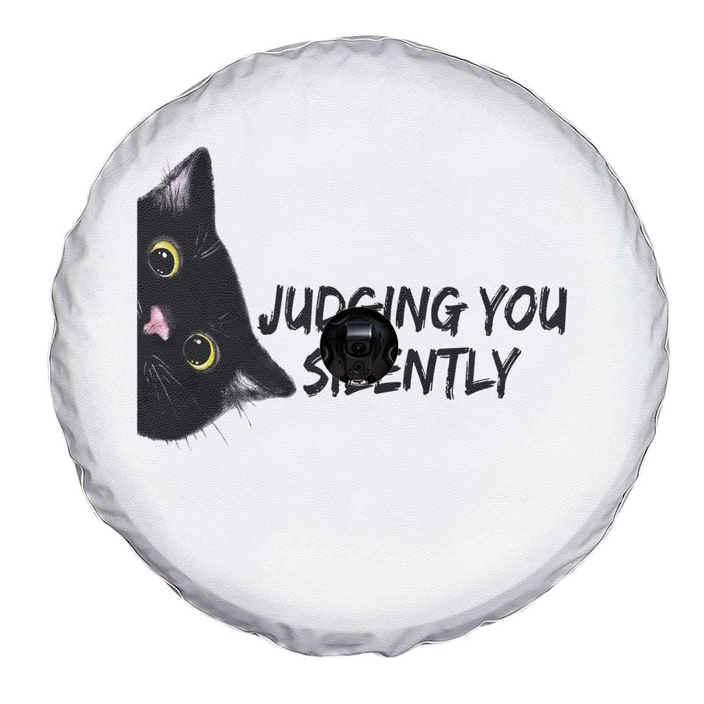 Judging You Silently Black Cat Spare Tire Cover Funny Sarcastic Kitten Pet Lovers - Wonder Print Shop