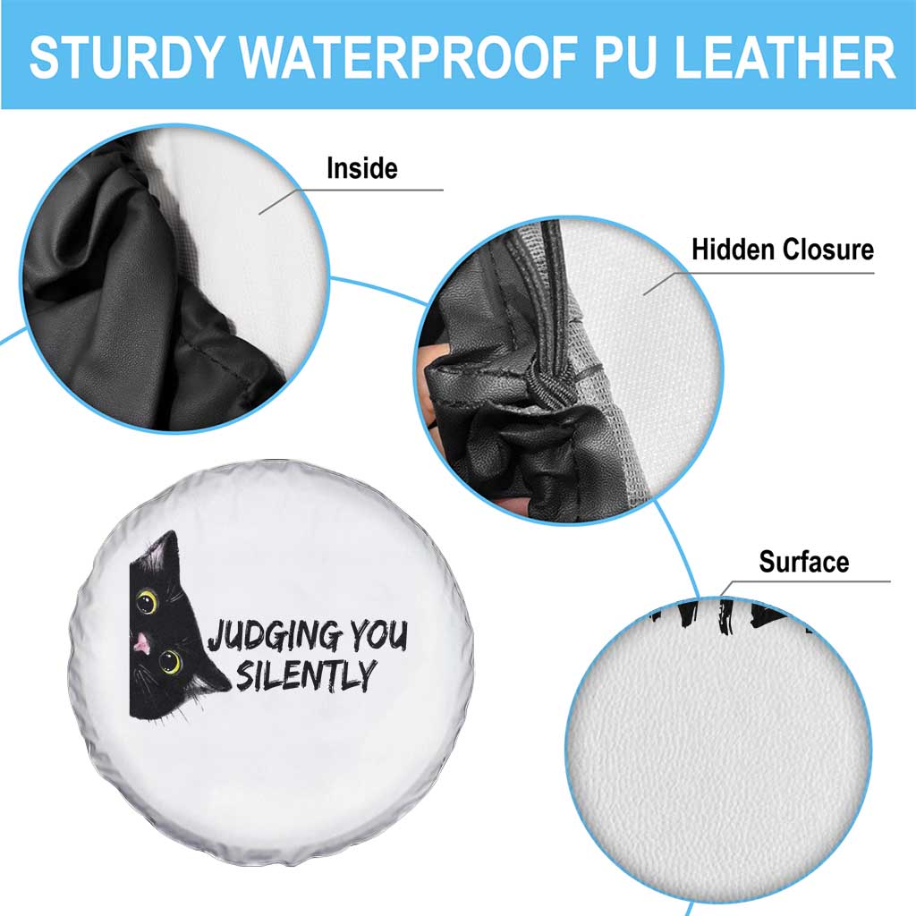 Judging You Silently Black Cat Spare Tire Cover Funny Sarcastic Kitten Pet Lovers - Wonder Print Shop