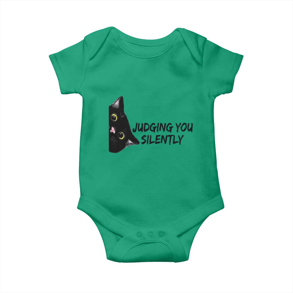 Judging You Silently Black Cat Baby Onesie Funny Sarcastic Kitten Pet Lovers - Wonder Print Shop