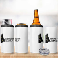 Judging You Silently Black Cat 4 in 1 Can Cooler Tumbler Funny Sarcastic Kitten Pet Lovers