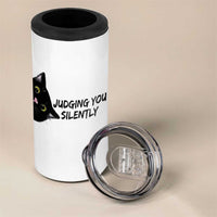 Judging You Silently Black Cat 4 in 1 Can Cooler Tumbler Funny Sarcastic Kitten Pet Lovers