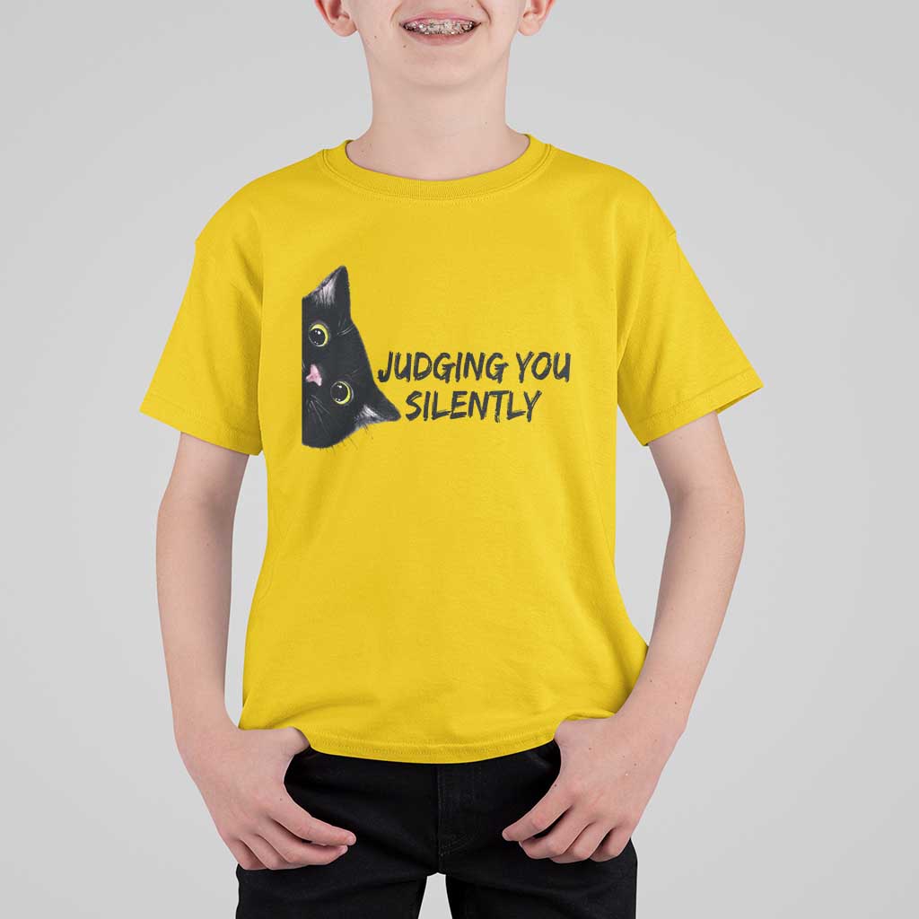 Judging You Silently Black Cat T Shirt For Kid Funny Sarcastic Kitten Pet Lovers - Wonder Print Shop