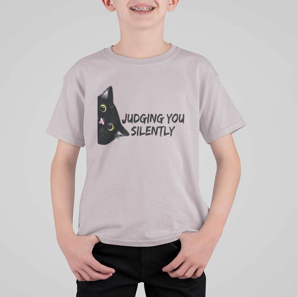Judging You Silently Black Cat T Shirt For Kid Funny Sarcastic Kitten Pet Lovers - Wonder Print Shop