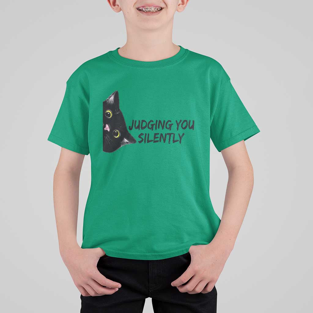 Judging You Silently Black Cat T Shirt For Kid Funny Sarcastic Kitten Pet Lovers - Wonder Print Shop